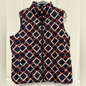 Lands’ End / down vest / XL / blue with orange & white design